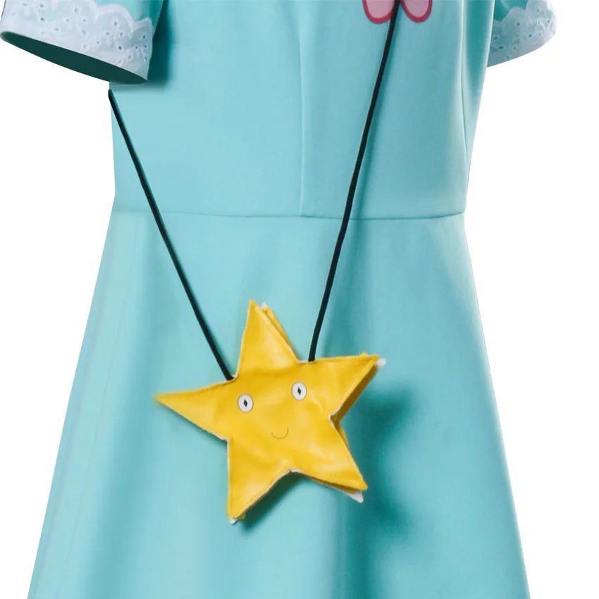 Girl's Princess Star Butterfly Costume For Kids Girl Cosplay Green Short Sleeve Casual Dress with Small Crossbody Bag Stockings
