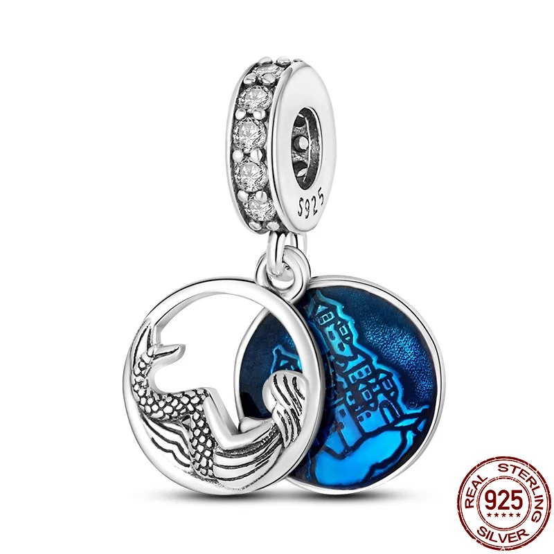 

100% Plata de ley 925 Подвеска в виде замка и русалки из бисера Подходит для Pandora оригинальный браслет подвеска ювелирные изделия