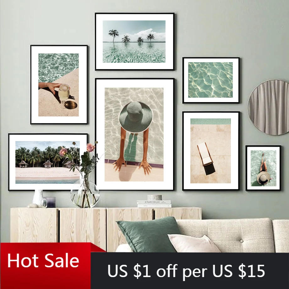 Настенная Картина на холсте Солнечный свет Пляж Морская женщина винный пейзаж