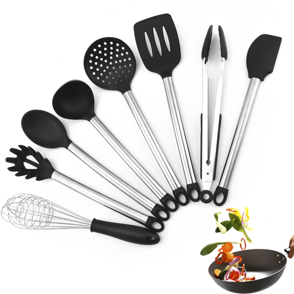 

Kitchen Utensils Set Silicone Non-stick Barreled Cooking Stainless Steel Handle Silica Gel Utensil Kitchenware Stuff 8Pcs