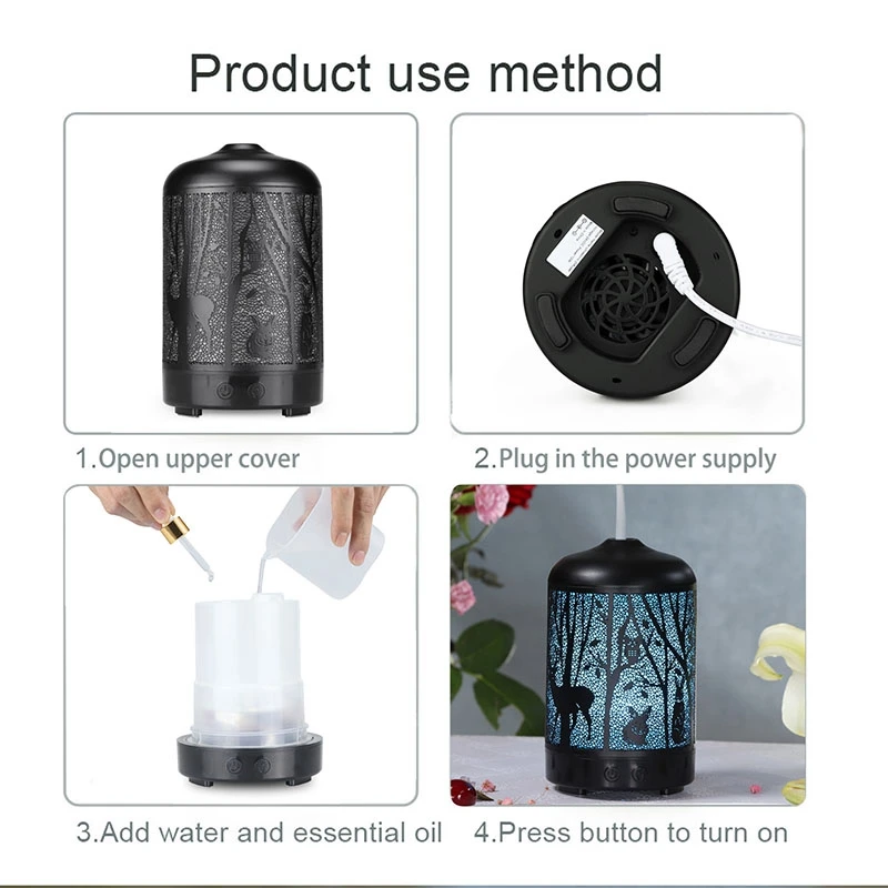 

Iron Art Aroma Diffuser Fawn Colorful Night Light Home Office Convenient Essential Oil Diffuser Eu Plug