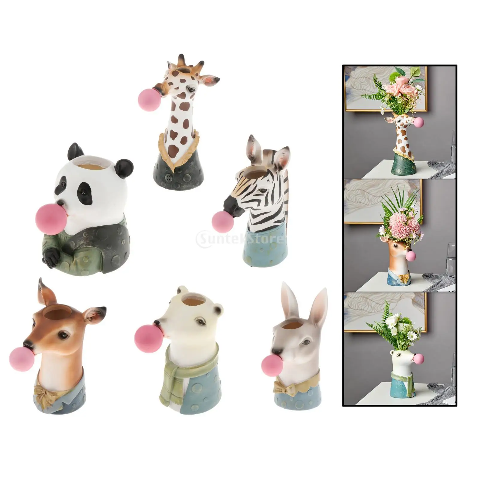 2 3 шт. Творческий смолы ваза с животными настольных Горшок Офис Бар Декор