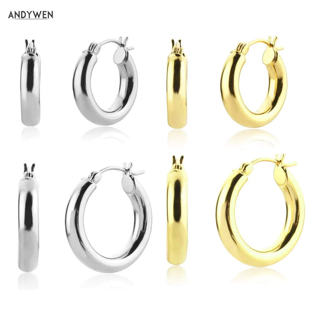 

ANDYWEN 925 Sterling Silver Gold Hollow Luxury Piercing Hoops Rock Punk Party Loops Earring Women Fine Jewelry 2021 Clips Jewels