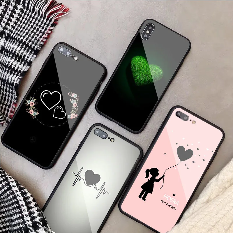 Чехол для телефона из закаленного стекла в форме сердца iphone 12 11 Pro Max 5 6 7 8 PLUS X XS XR