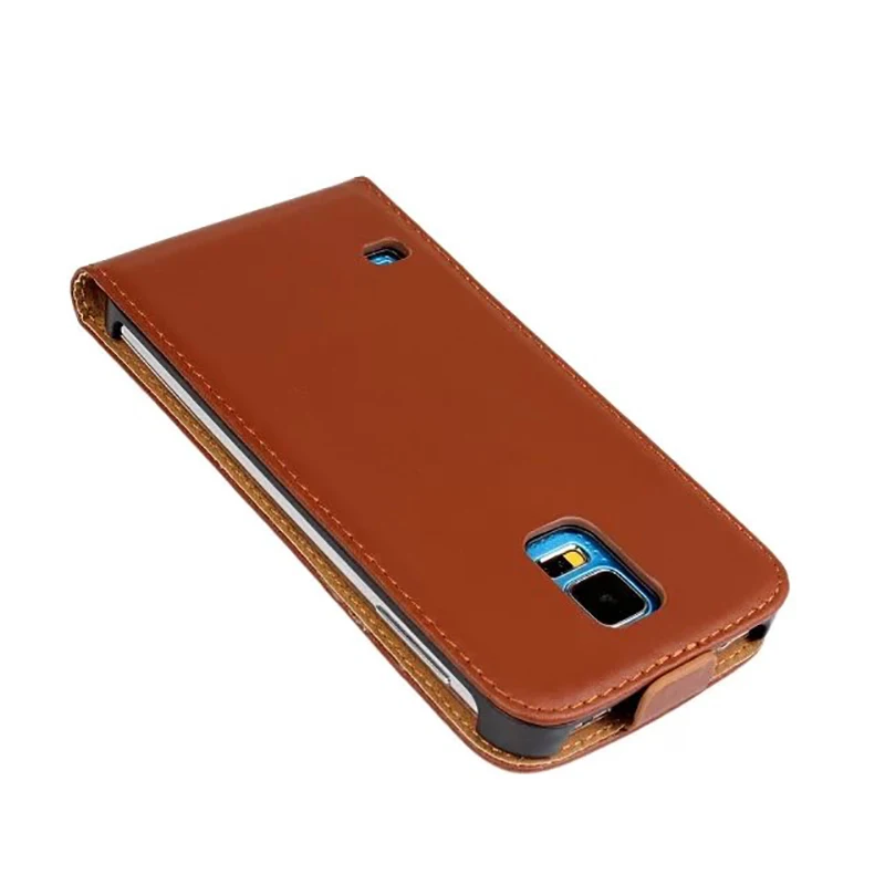 

August! Luxury Genuine Vertical Flip For Samsung Galaxy S5 I9600 S Leather Black Cell Phone Bag S5 SV CASE Cover Holster