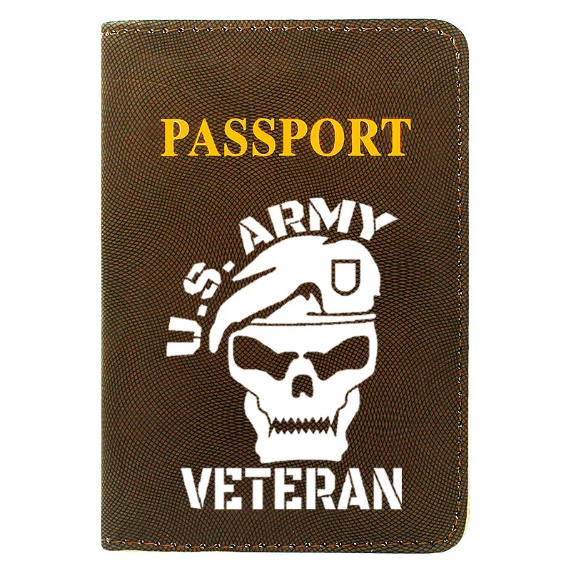 

Personality Men Women Passport Cover Pu Leather Army Veteran Skull Printing Travel ID Credit Card Holder Passport Case Wallet