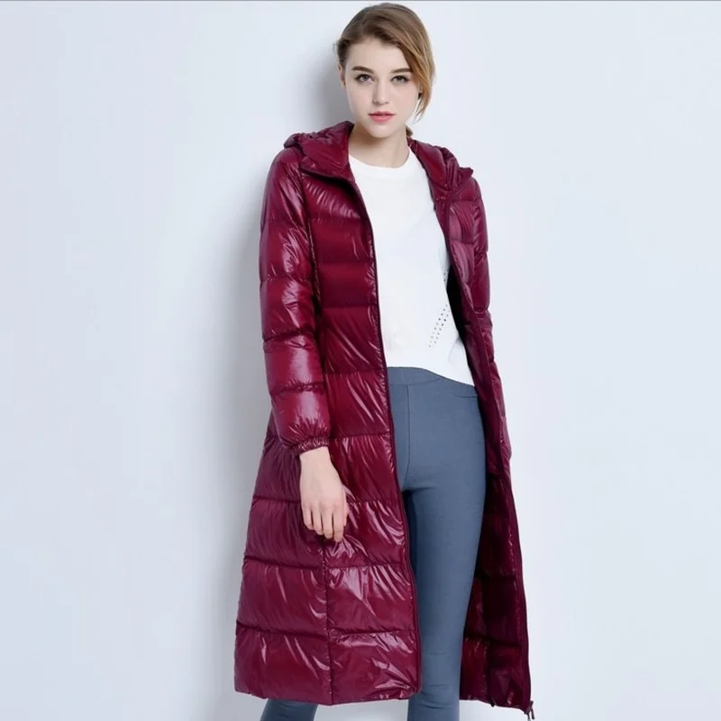Down Jacket Women's Lightweight Slim-fit Korean Version of The New Winter Wear Plus Long Women's Super Long Over-the-knee Hood