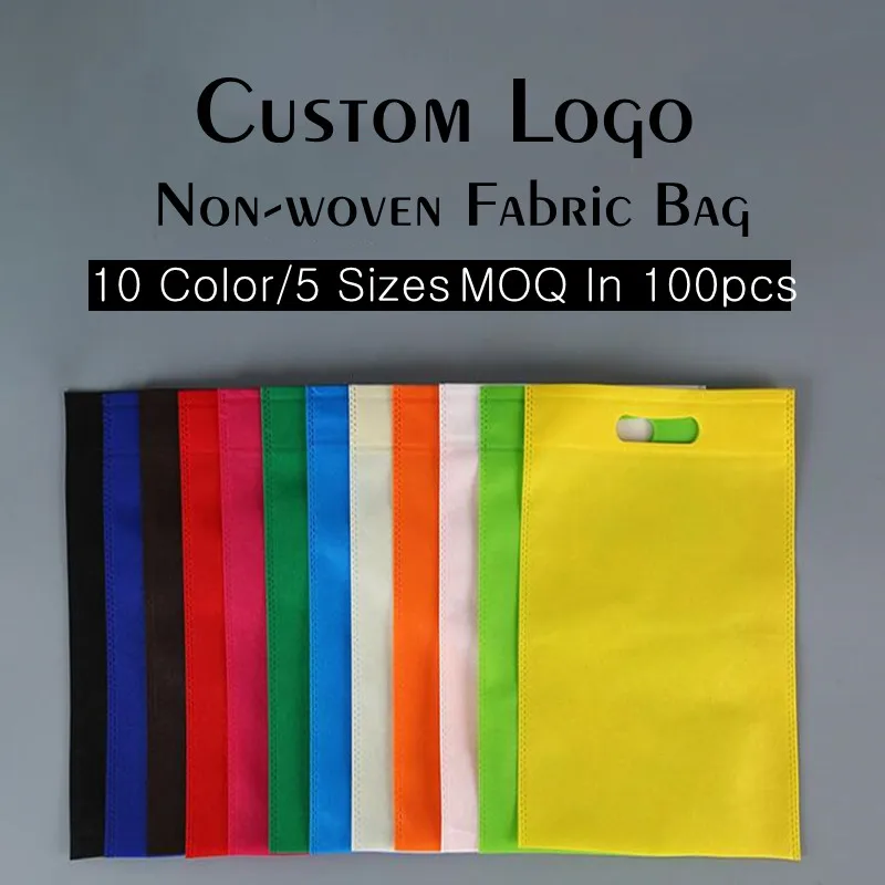 100pcs Custom Logo Printing Non-woven Bag Totes Portable Shopping Bags For Promotion Advertisement 80g Fabric 21102101