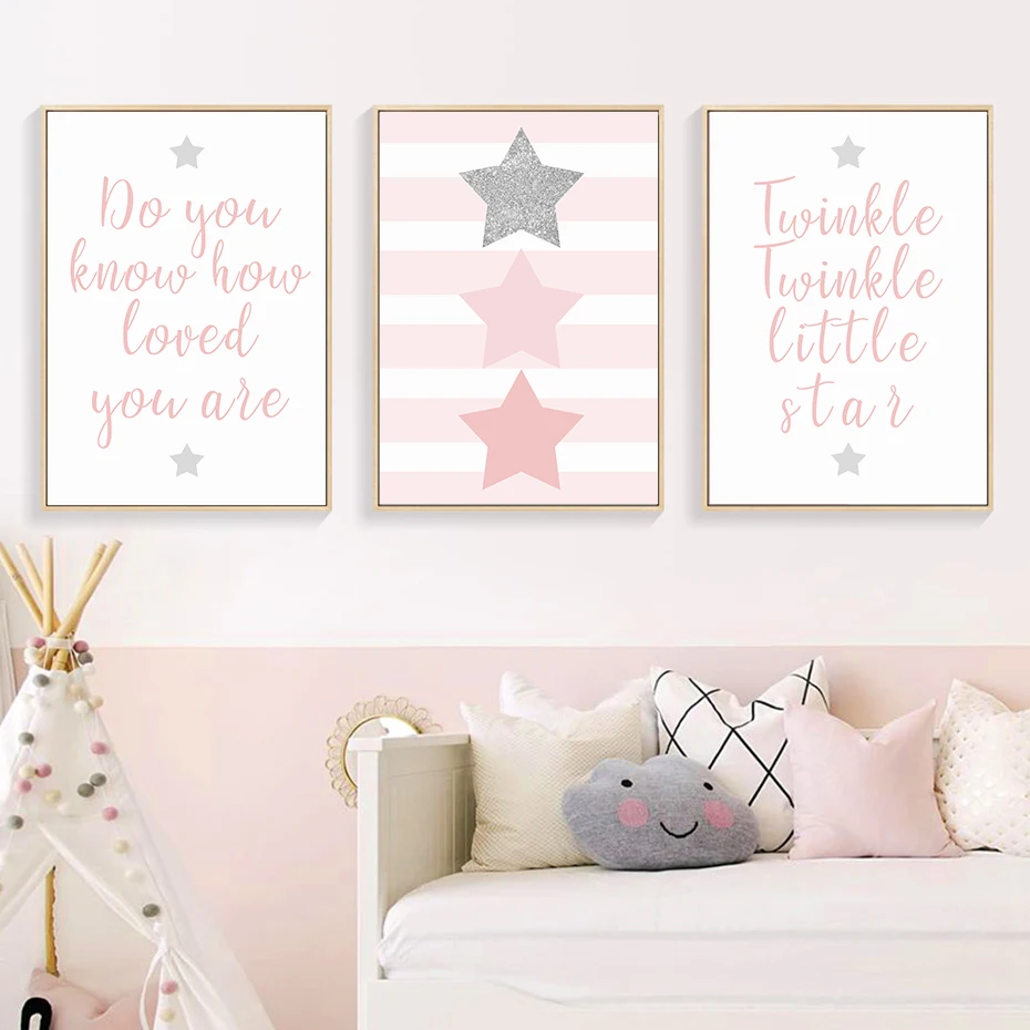 Современные розовые маленькие звезды для девочек картины холст печать Постер и