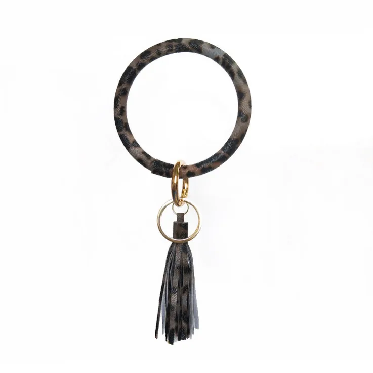 Leopard tassel Бохо Шикарный Браслет Брелок из искусственной кожи О-образный брелок красочный пользовательский Круг кисточкой браслет Хаундстут брелки девушка - Цвет: Leopard tassel