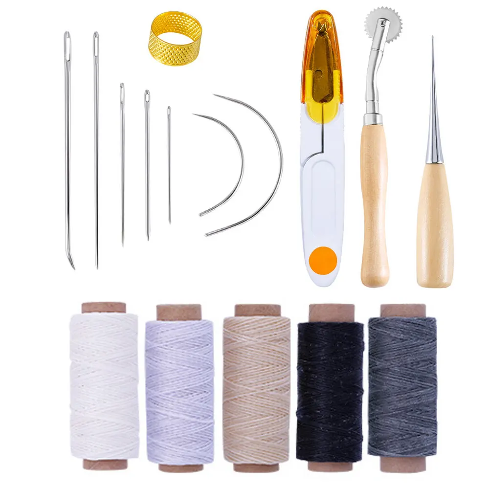 

16PCS Leather Craft Tools Leather Sewing Tools Hand Stitching Tool Leather Waxed Thread Hand Sewing Needles Drilling