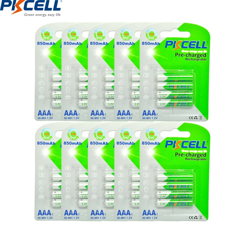 10 карт (4 шт./на карту) PKCELL AAA 850 мАч 1 2 в NIMH аккумуляторная батарея aaa nimh