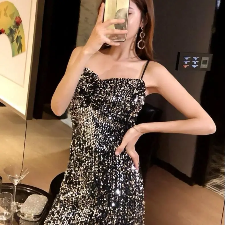 

Summer Women's Dress 2021 Sequins Sexy Backless Low Chest party dress Sleeveless V-Neck Short skirt mini dress Dresses