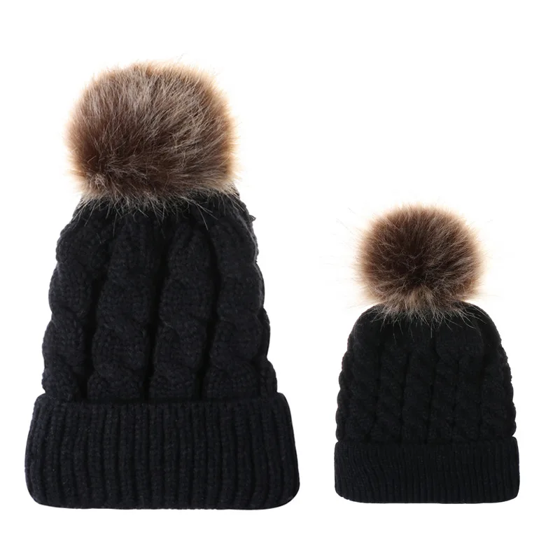 Fall and winter new two-piece plush ball cap crocheted pure-color rimless suitable for parents children | Аксессуары для одежды