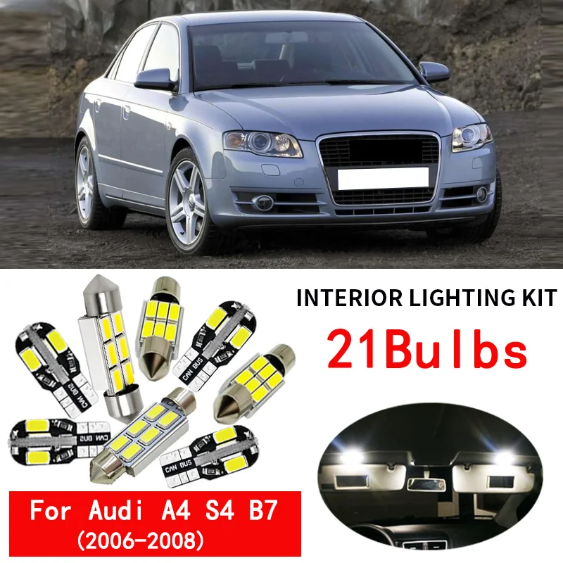

21pc Led Map Dome Trunk Door Lights Lamp For 2006 2007 2008 Audi A4 S4 B7 Avant Canbus Car LED Light Bulbs Interior Package Kit