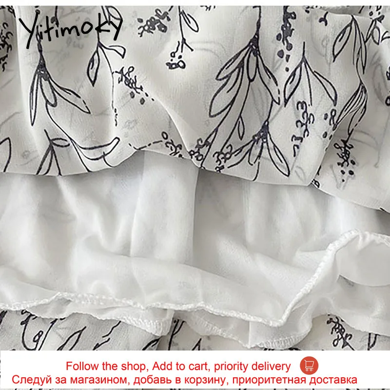 

Yitimoky Chiffon Floral Elastic High Waist Midi Skirt Casual A-Line Skirts Womens 2021 Spring Korean Fashion Office Lady Clothes