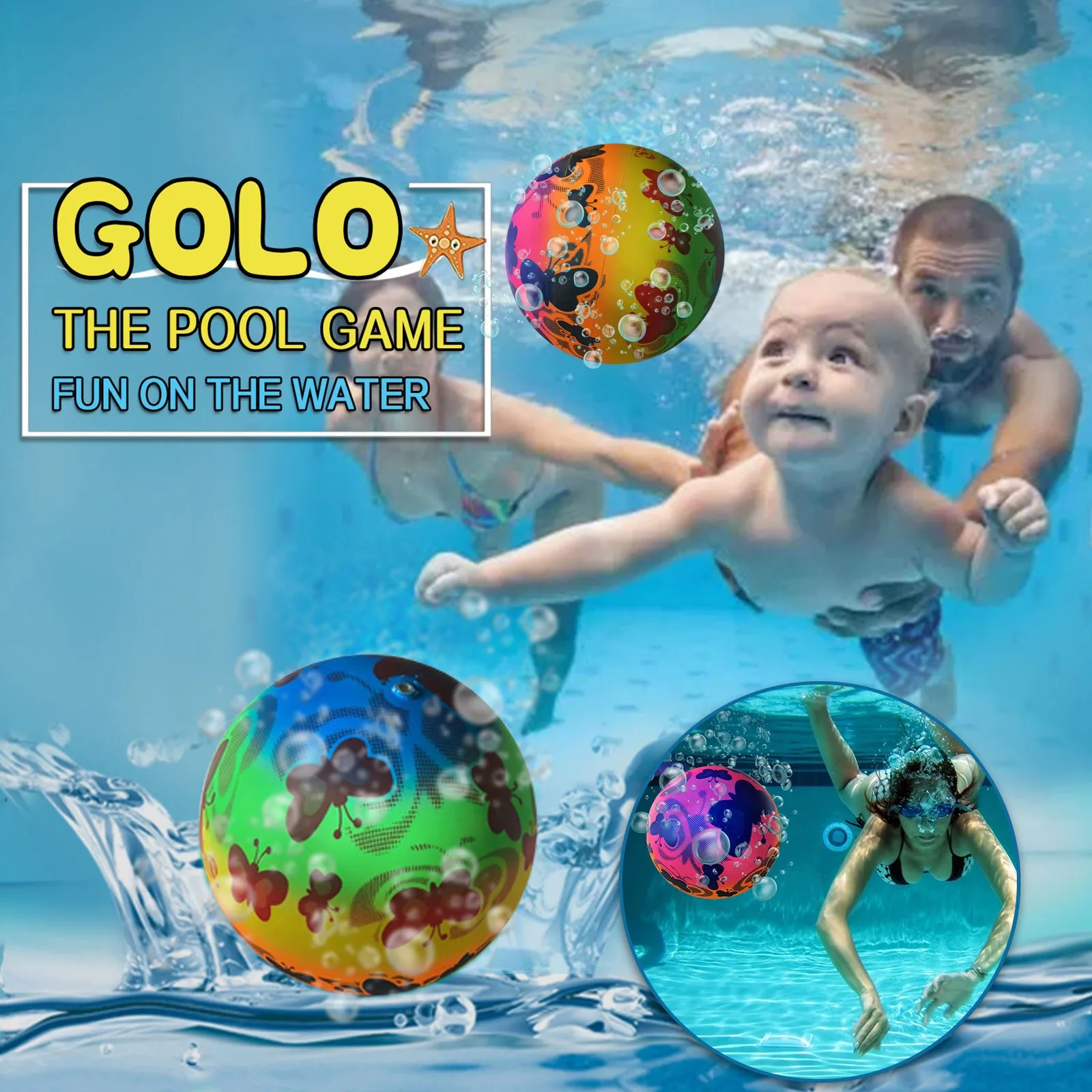 

Rainbow Butterfly Printing Water Balloons Underwater Passing Ball Swimming Pool Toys Ball Underwater Game Accessories Pool Ball
