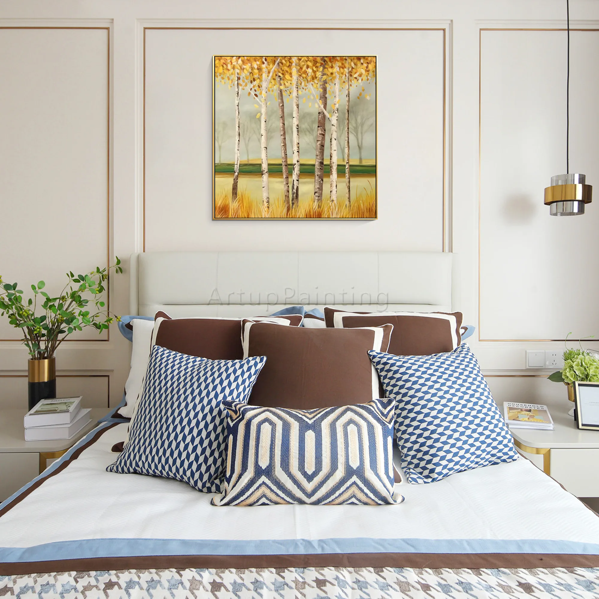 Goede Originele Grote Acryl Textuur Moderne Abstracte Gouden Boom Bloem Olieverfschilderij Wall Art Foto Woonkamer Home Decor