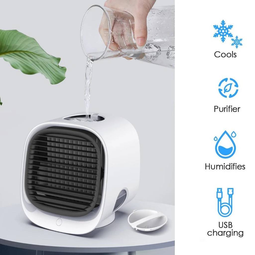 

Mini Air Container 3-in-1 LED Desktop Cooler Humidifier Office USB Travel Bedroom Water Quiet