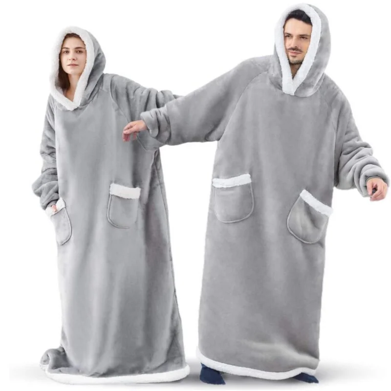 Wearable Flannel TV Blanket Comfortable Fleece Warm Hoodies Bathrobe Outdoor Pocket Hoodie Adult And Children Sherpa Blankets