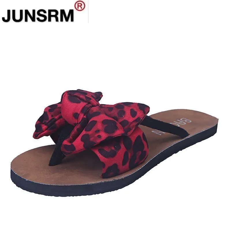 

Summer 2021 Fashion Women's Shoes Flat Shoes Flip Flops Sexy Comfortable Cool Leopard Print Beach Shoes Women's Bow Slippers