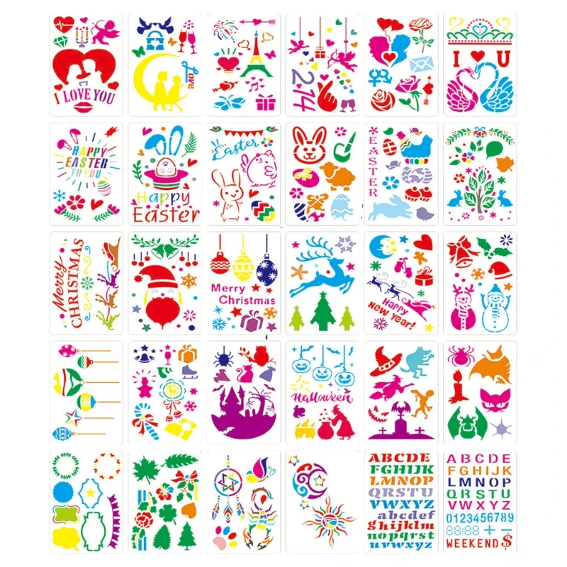 

30Pack 5x7inch Valentine's Day Wooden Drawing Stencils Washable Reusable Plastic Painting Stencils DIY Craft Decorations