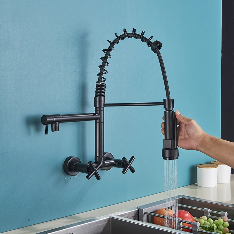 Кухонный Смеситель Senlesen пружинный матовый черный кран с двойным носиком