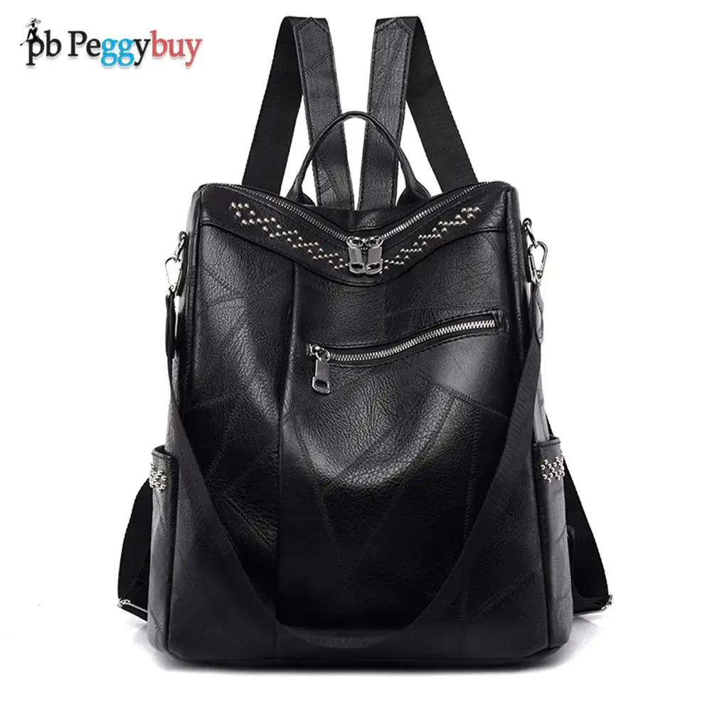 

Винтажный рюкзак из искусственной кожи для женщин, дамские сумочки в стиле преппи, однотонные вместительные, школьные ранцы для девочек-под...