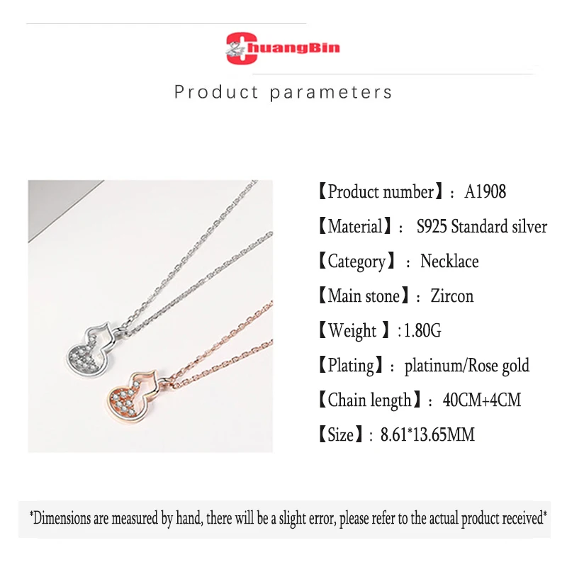

Genuine S925 Sterling Silver Gourd Necklace Female Fashion Korean Style Micro-inlaid Zircon Clavicle Chain Silver Jewelry
