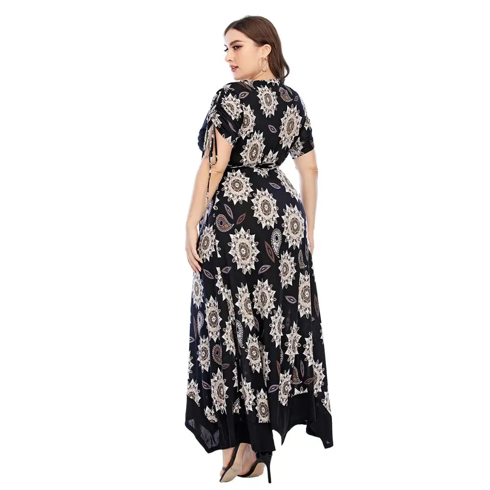 

Summer New Fashion Printing V-Neck Irregular Swing Plus Size Women Dress America Europe Africa Bohemian Ladies Beach Vestidos