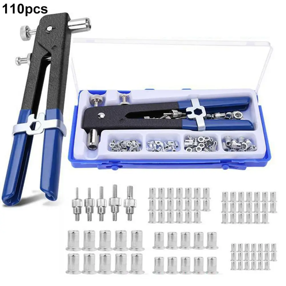 

6/86/110PCS Threaded Nut Rivet Gun M3-M8 Insertion Rivet Tool with Rivet Kit for Household Repair