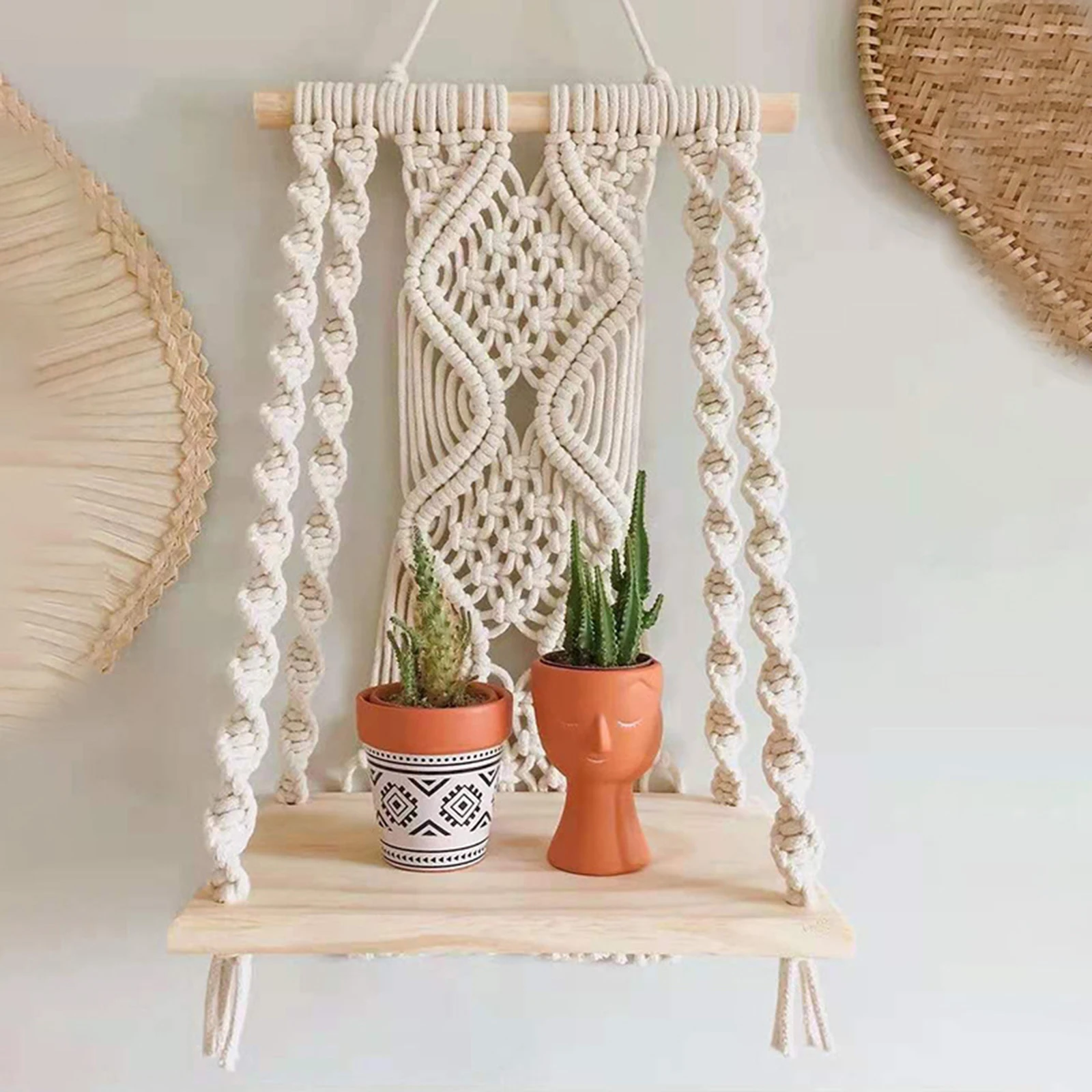 

Boho Стиль гобелен настенная полка макраме журналы цветок, растение, свадебная брошь, стойка украшение