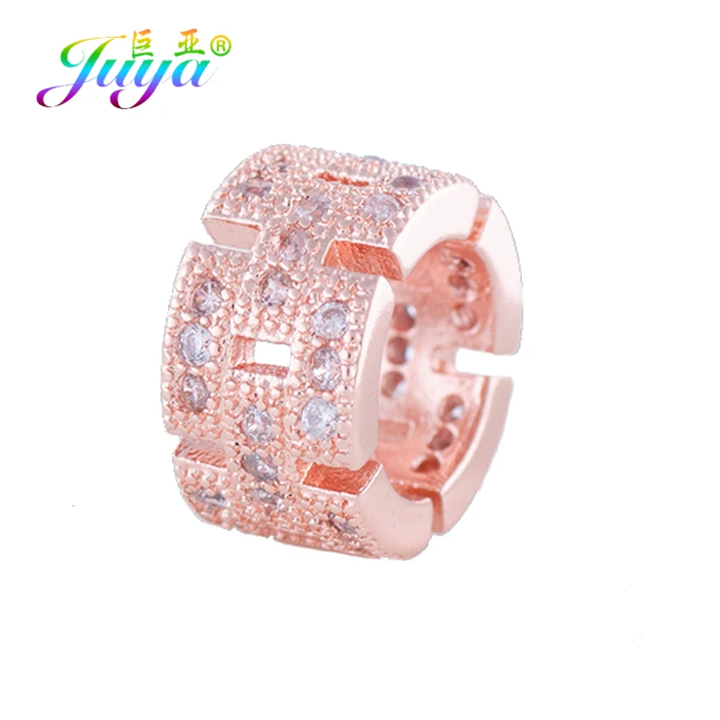Juya DIY Металлические разделительные бусины поставки микро проложить Шампанское Циркон Шарм с большим отверстием бусины для ручной работы Натуральное изготовление каменных ювелирных изделий - Цвет: Rose Gold