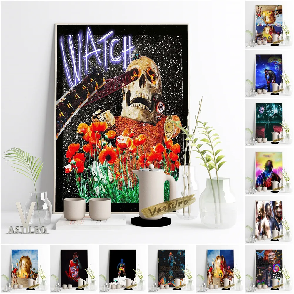 

Travis Scott Astroworld Rodeo Music Album Poster Rapper Singer Prints Wall Picture Hip Hop Star Montage Abstract Art Home Decor