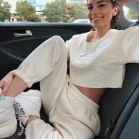 women casual solid white two piece pants set crop top lounge tracksuit wear loose fashion suit outfit summer ladies clothes 2021