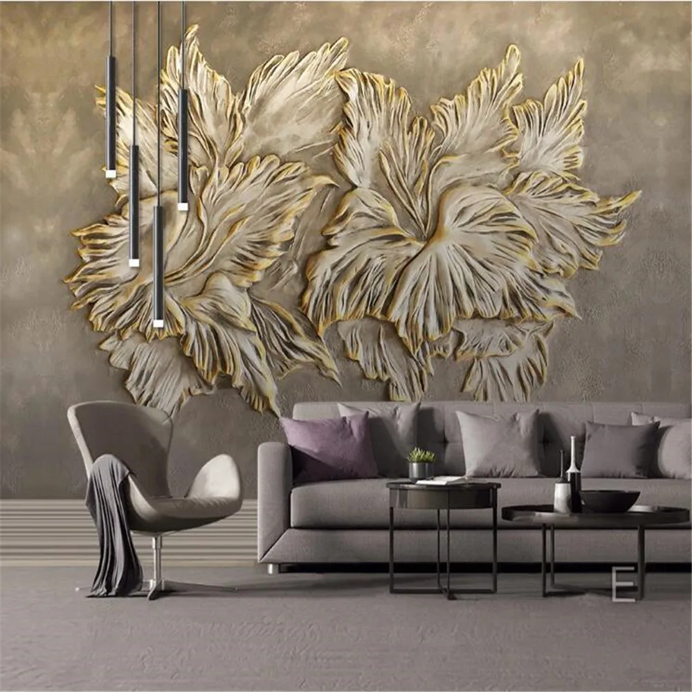 

milofi custom large wallpaper mural Nordic rich gold 3D three-dimensional relief flower blooming rich flowers background wall