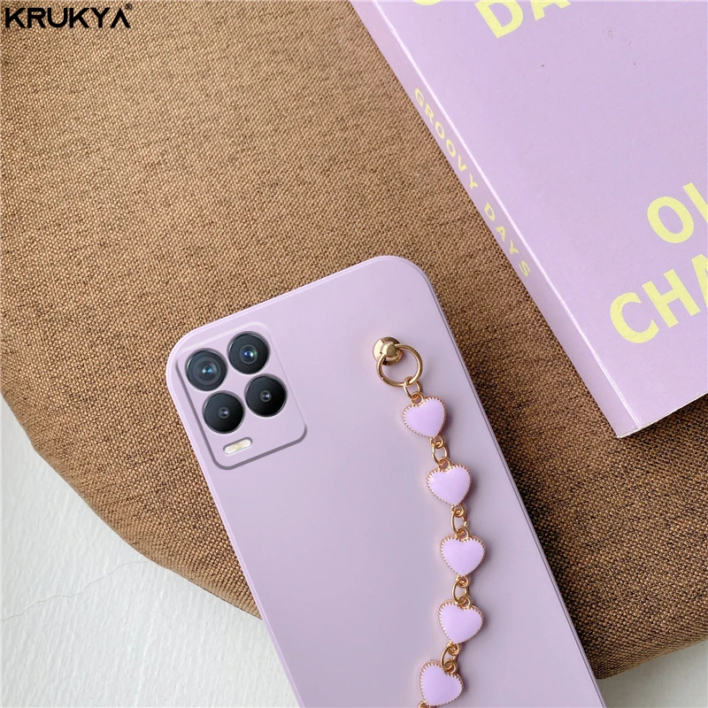 Для OPPO Realmi 8 Pro 7 6 5 C11 C12 C15 C17 V5 V13 C3 C25 X7 XT X2 C21Y Силиконовый мягкий чехол 3D Love Heart Wrist Chain Phone Cover.