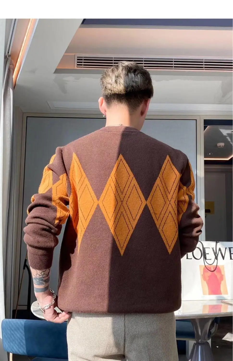 

New men's sweater hot sale round neck sweater European and American brand three-dimensional square pattern casual knitted pullov