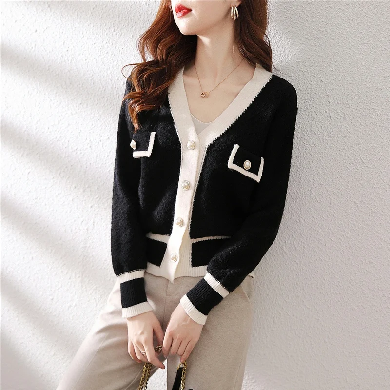 Кардиган вязаный с V-образным вырезом воротником [207656] 39 |