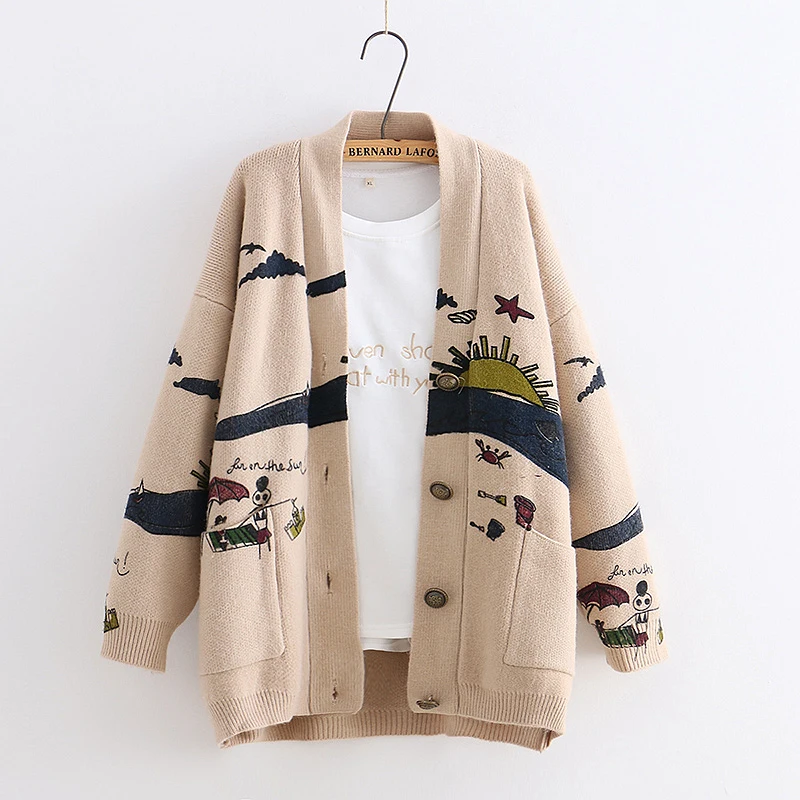 

Fanco Spring Woman Sweater Knitting New Japanese Mori Girl V-Neck Long Sleeve Jacquard Cardigan Winter