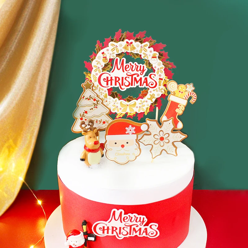 

Santa Claus Cake Topper Snowflake Merry Christmas Wreath Tree Cupcake Toppers Baking DIY Party Flag Baby Shower Cake Decor Xmas