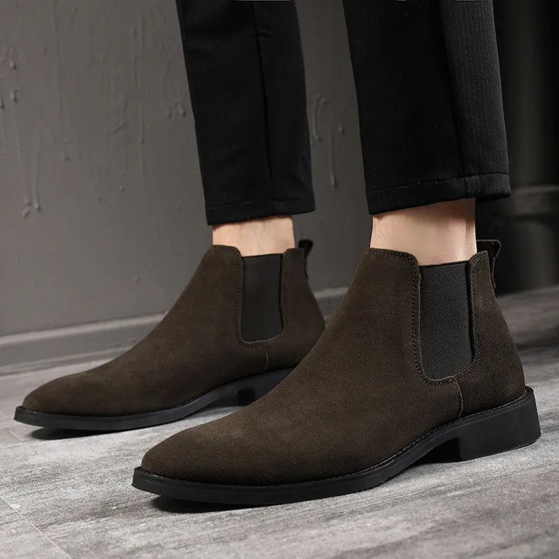 Мужские повседневные дышащие ботинки челси в английском стиле с острым носком из