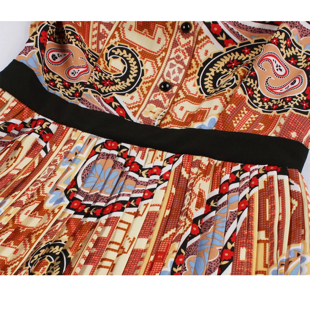 

SISHION Short Sleeve Women Dresses VD1610 Autumn Vintage Swing Elegant Printed Pleated Dress