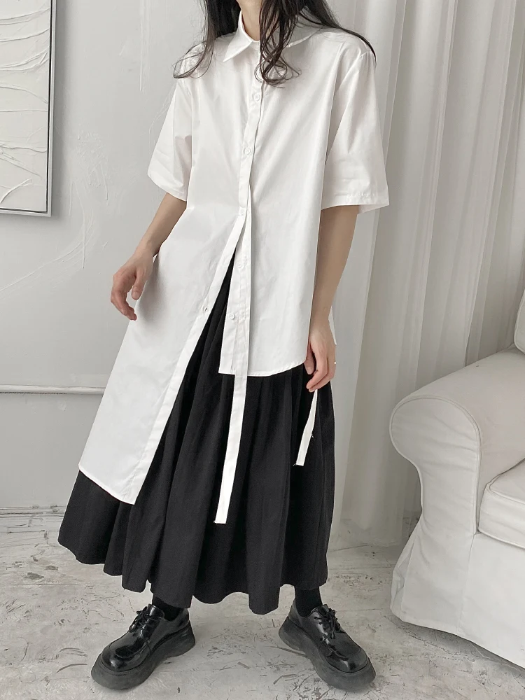 

Women's Short Sleeve Shirt Asymmetric Summer Fashion Retro Asymmetric Shirt Women's Summer Trend Large Fashion Casual