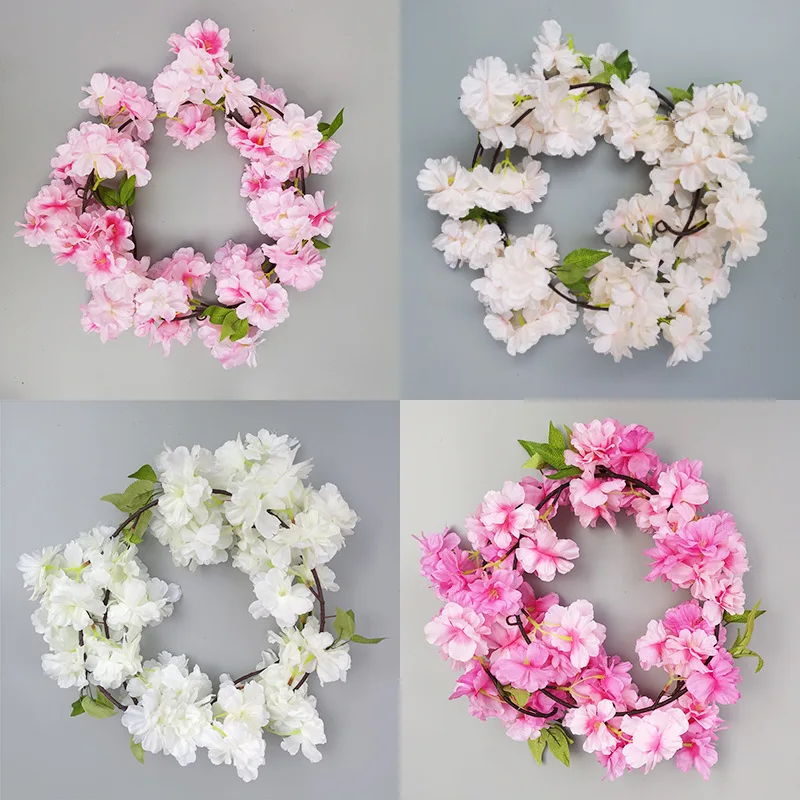 

6ft Artificial Cherry Blossoms Flowers Rattan String Vine For Home Wedding Garden Decoration Hanging Garland Wall Decor 80 Heads