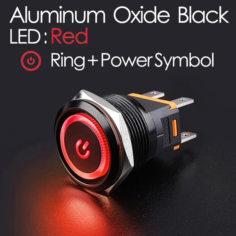Black Red Ring Power LANBOO сверхмощный 12 в 24 в 110 В 220 В 15а высокий ток водонепроницаемый IP67 мощный Выключатель без фиксации кнопочный переключатель - Цвет: Black Red Ring Power