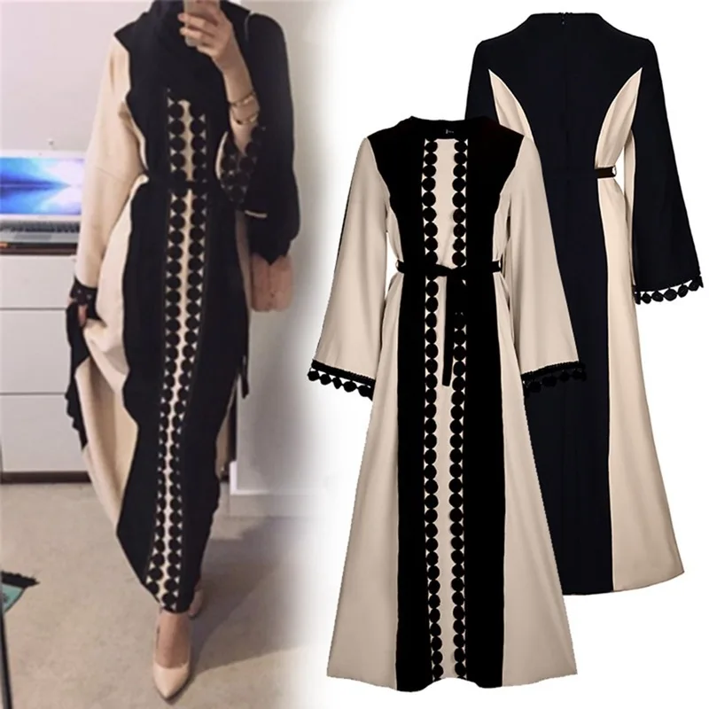 

Dubai Travel Dress, Middle East Lace Stitching Arabian Robe, Muslim Shirt Dress, Women's Turkish Sundress, Long Skirt