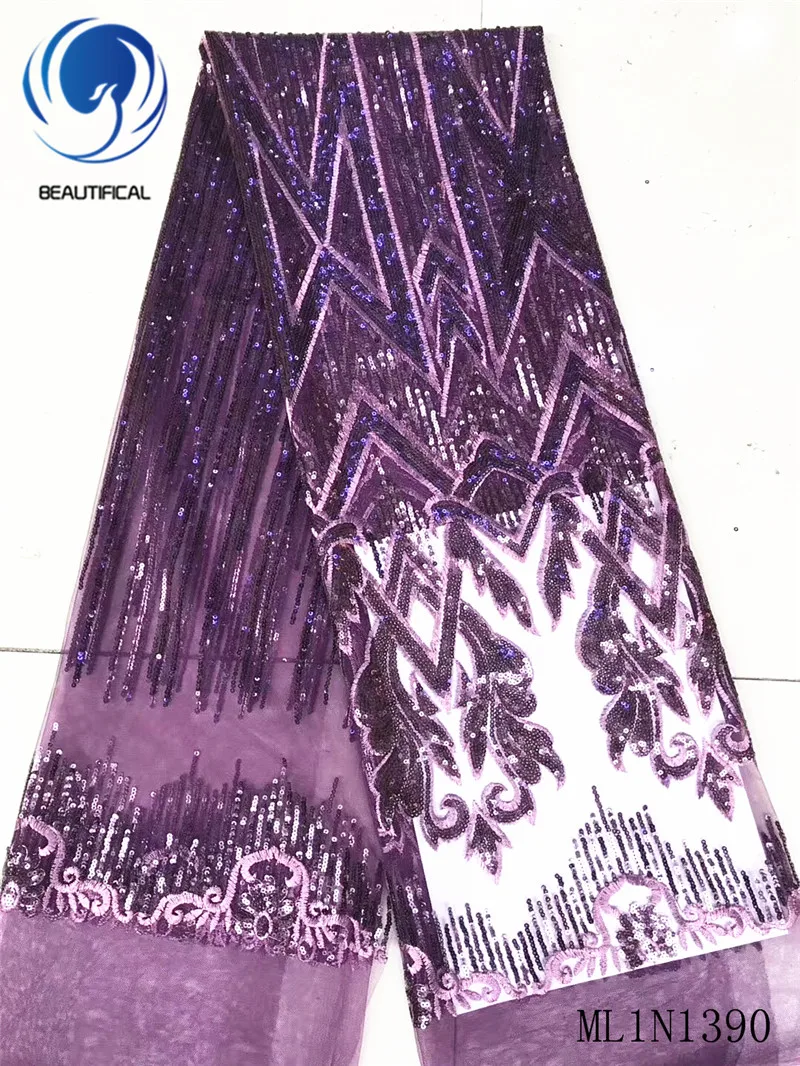 

Красивое кружево с блестками, нигерийское свадебное платье, кружевной материал, французское Тюлевое кружево с блестками, 5 ярдов, ML1N1390