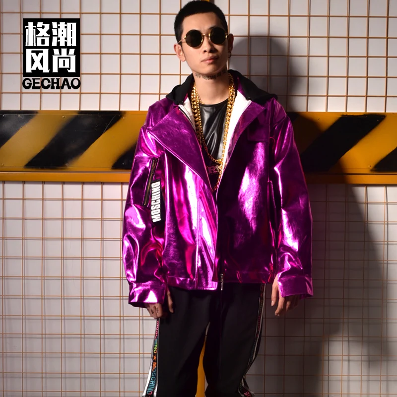 Куртка мужская из искусственной кожи с капюшоном Фиолетовый пиджак свободного
