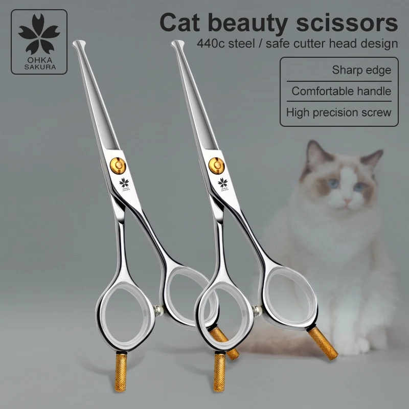 Cat straight scissors cat hair cutting artifact hair trimming beauty direct tooth scissors 5.0 inch shaving scissors special sci